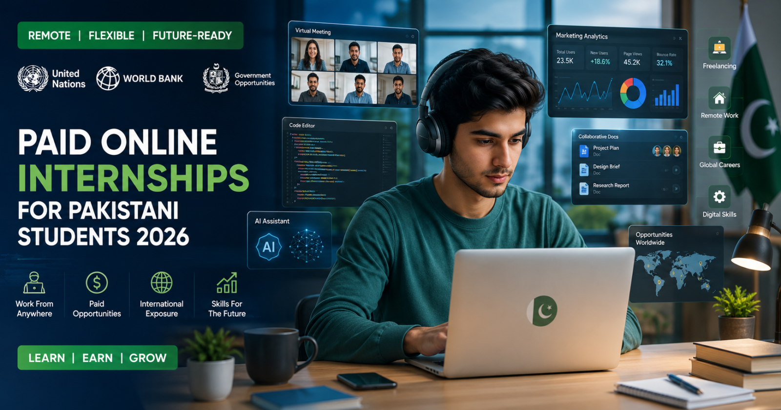 Paid online internships for Pakistani students 2026 remote work from home