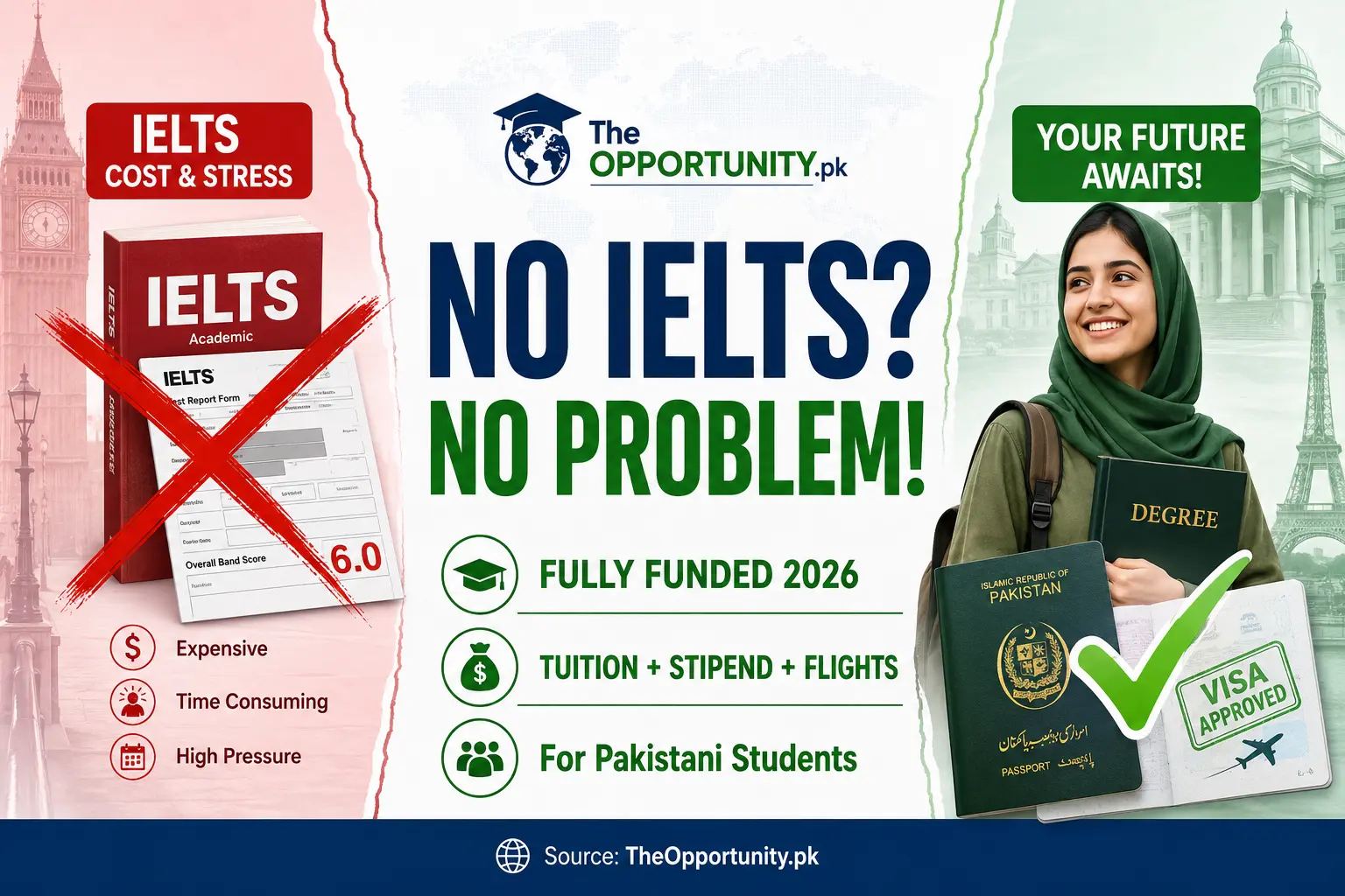 no IELTS fully funded scholarships Pakistani students 2026